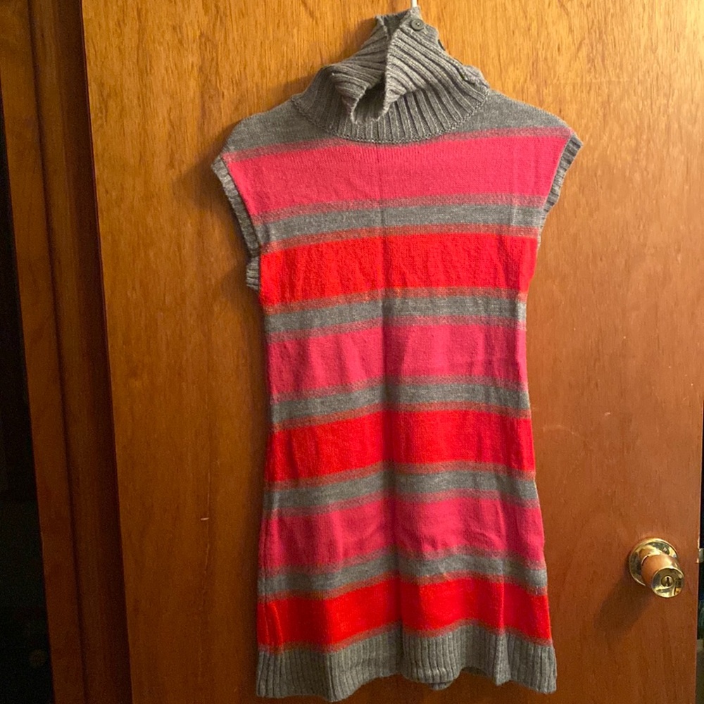 Crazy 8 Grey w/ Red & Pink Stripes Sleeveless Button Turtleneck Sweater Dress